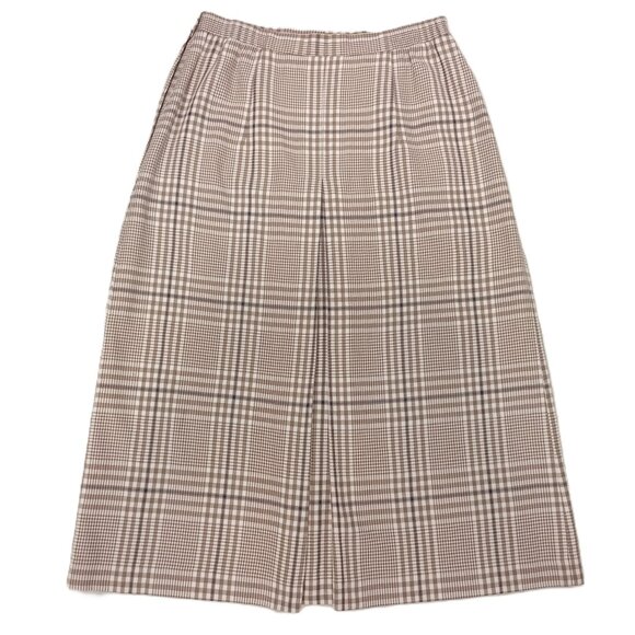 Women's Plaid Skirt Midi Pleated Tan White Black Cotton Blend A-Line Vtg Size 12 - Picture 6 of 6